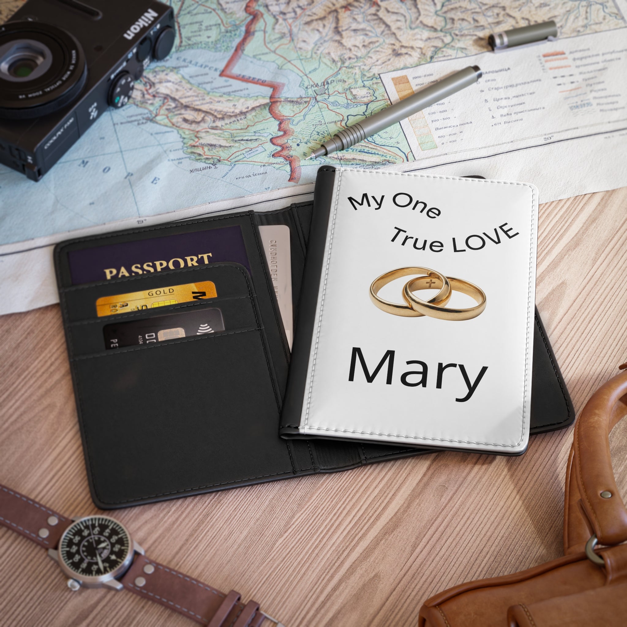 Personalized 'My One True Love' Passport Cover — Custom Name Wedding Rings Travel Gift