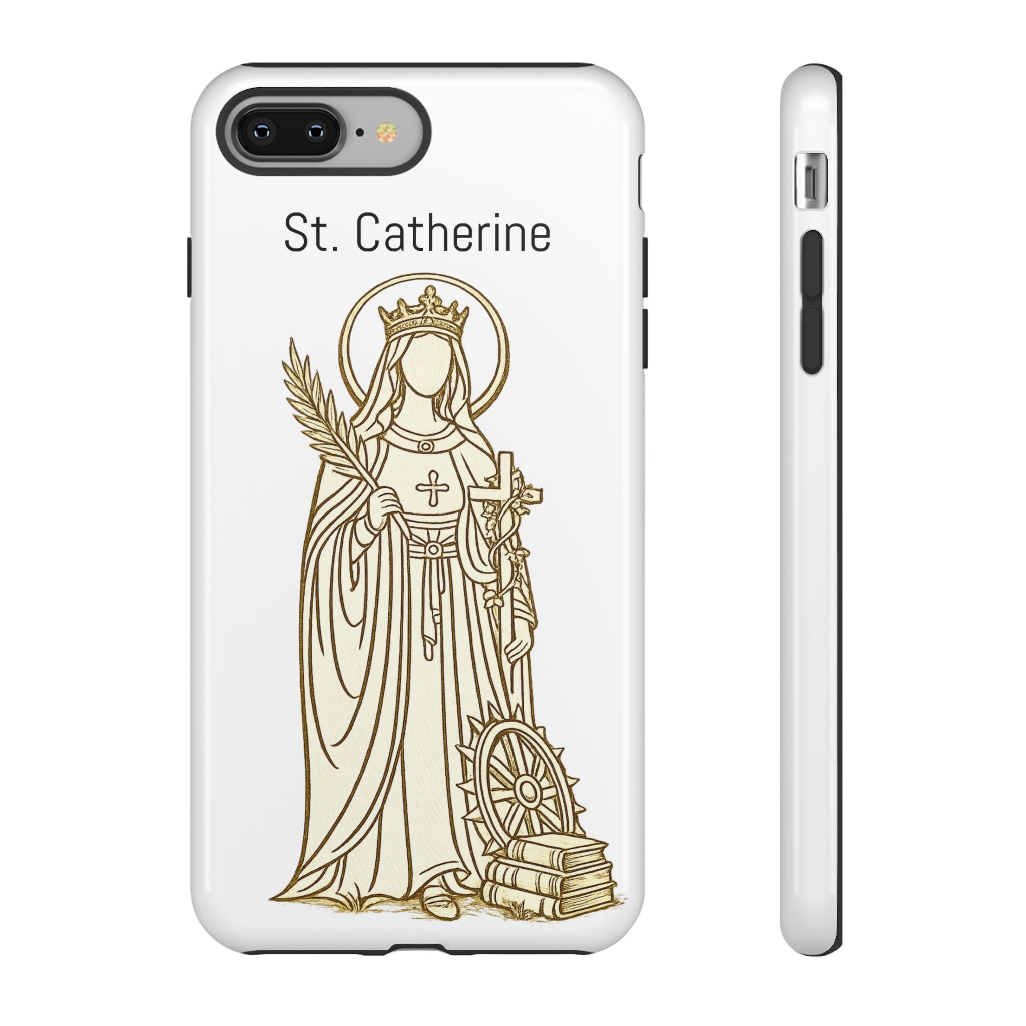 St. Catherine Phone Case — Gold Line Art Religious iPhone Cover