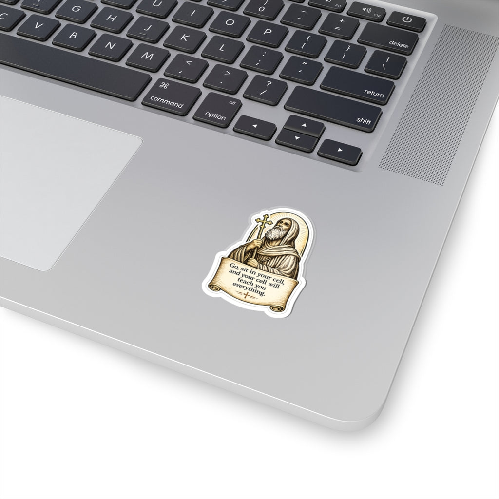 Saint Moses Sticker — "Go, sit in your cell, and your cell will teach you everything" Kiss-Cut Sticker