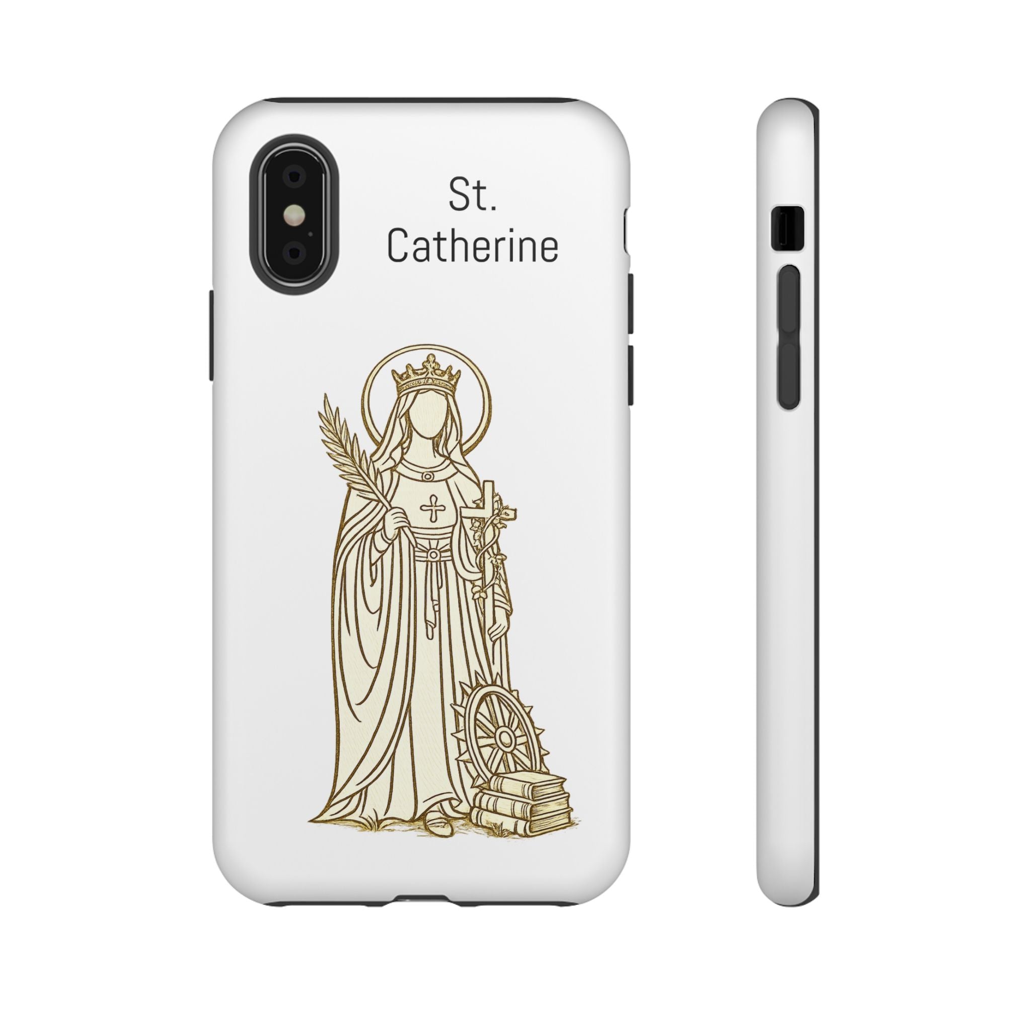 St. Catherine Phone Case — Gold Line Art Religious iPhone Cover