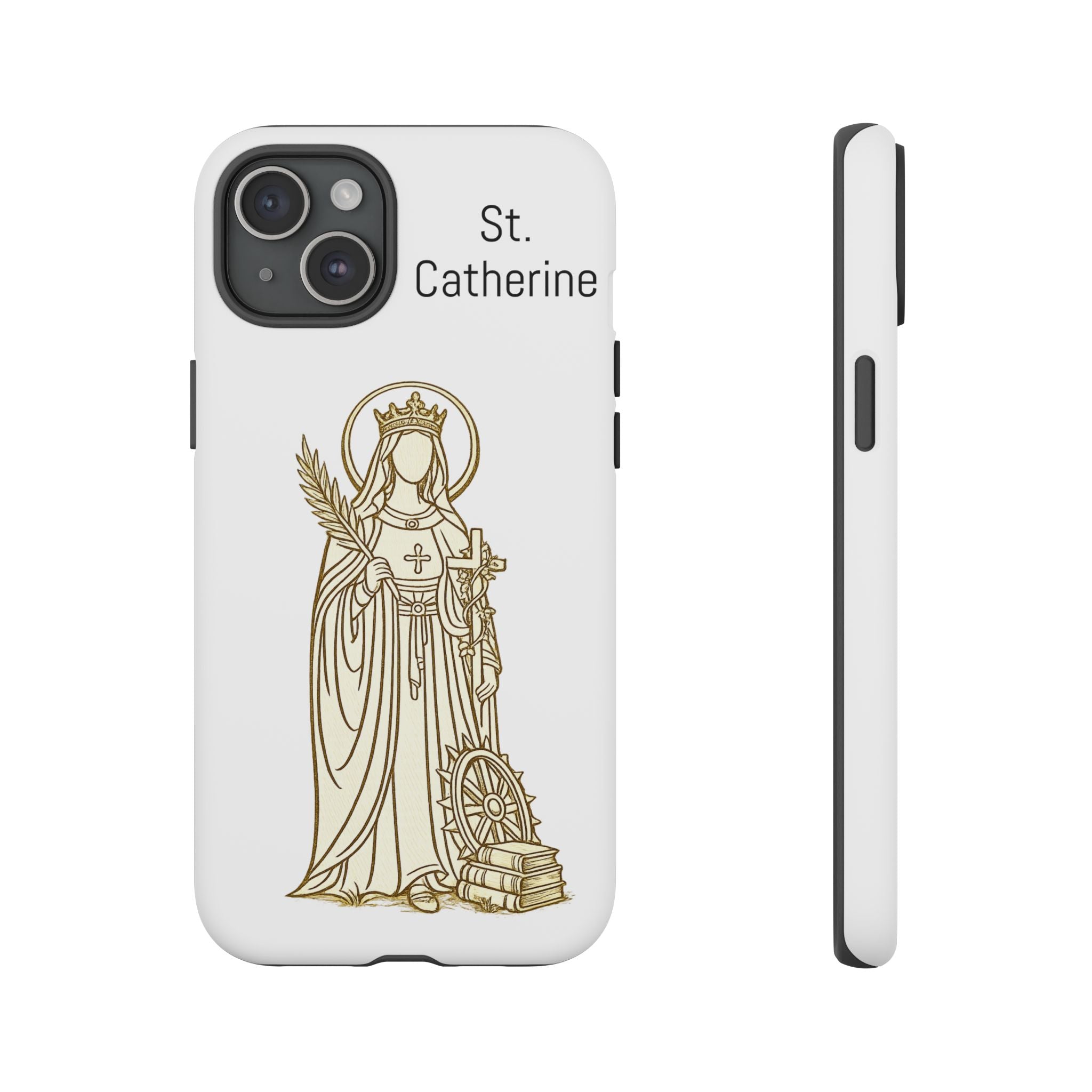 St. Catherine Phone Case — Gold Line Art Religious iPhone Cover