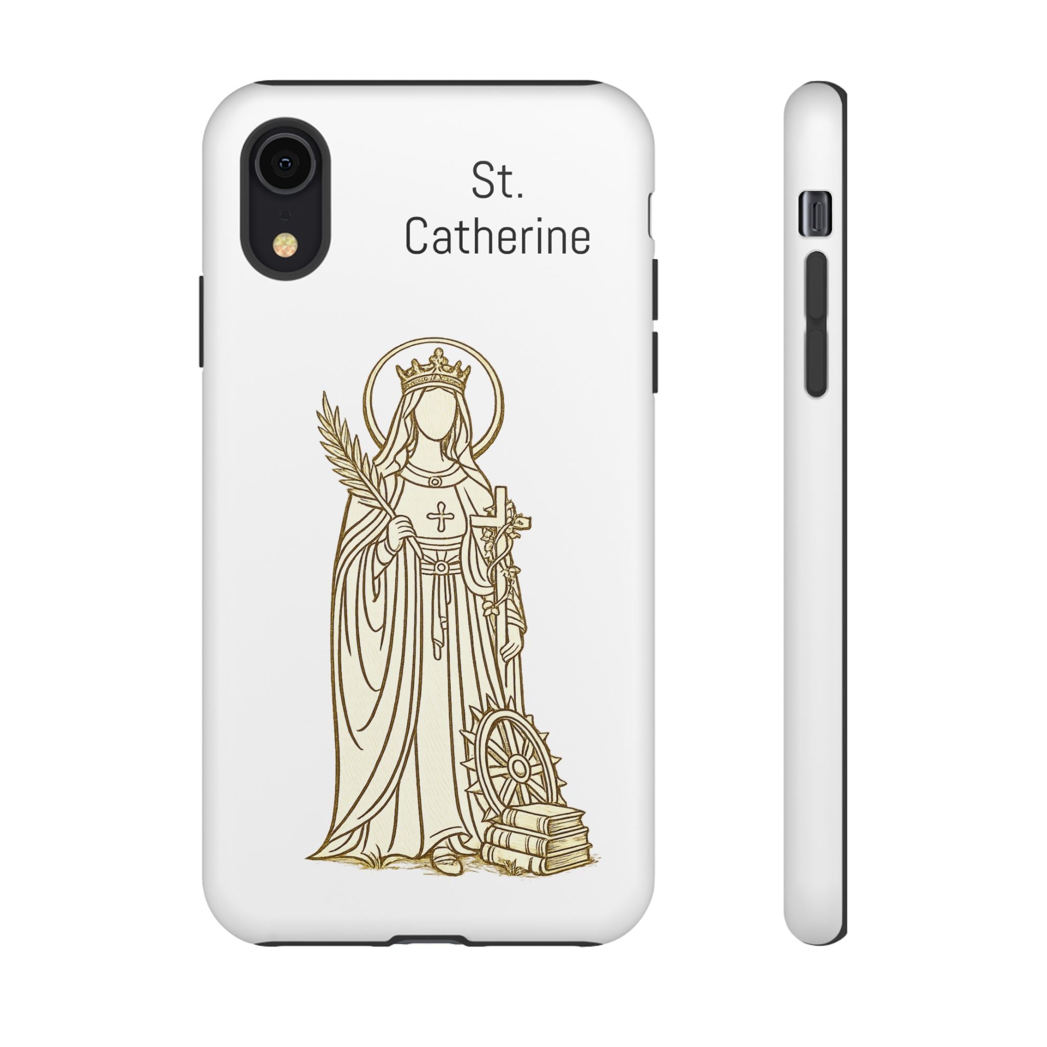 St. Catherine Phone Case — Gold Line Art Religious iPhone Cover