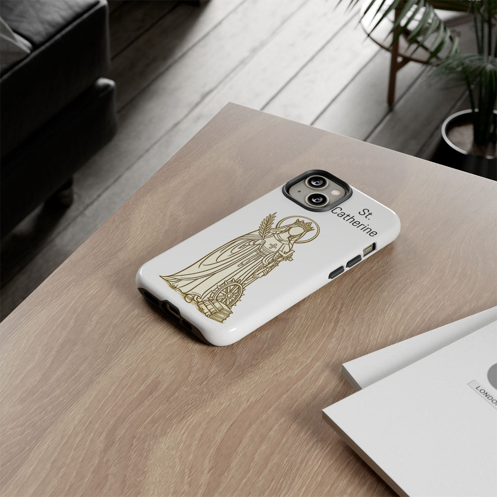 St. Catherine Phone Case — Gold Line Art Religious iPhone Cover