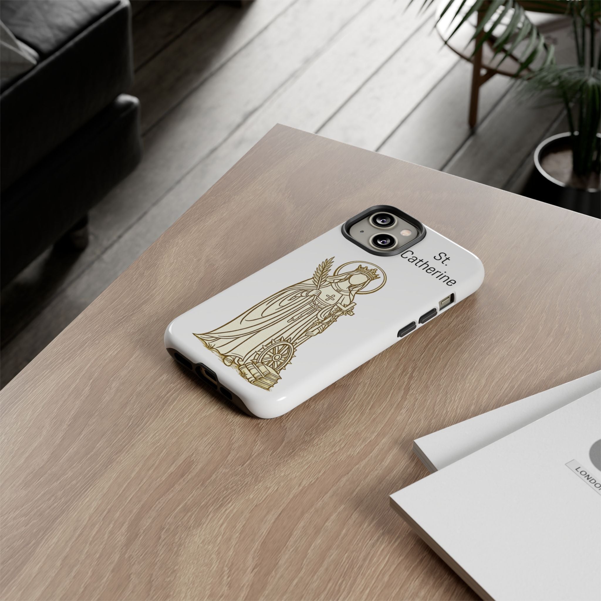 St. Catherine Phone Case — Gold Line Art Religious iPhone Cover