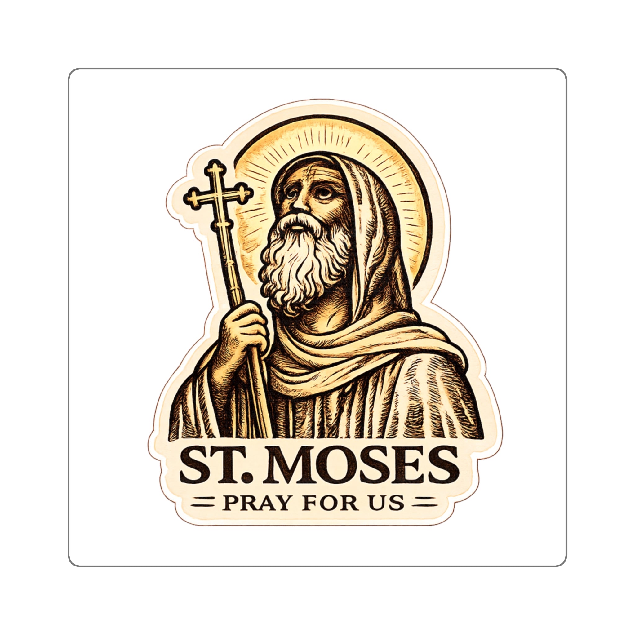 St. Moses Sticker — Religious Vinyl Decal, 'Pray For Us'