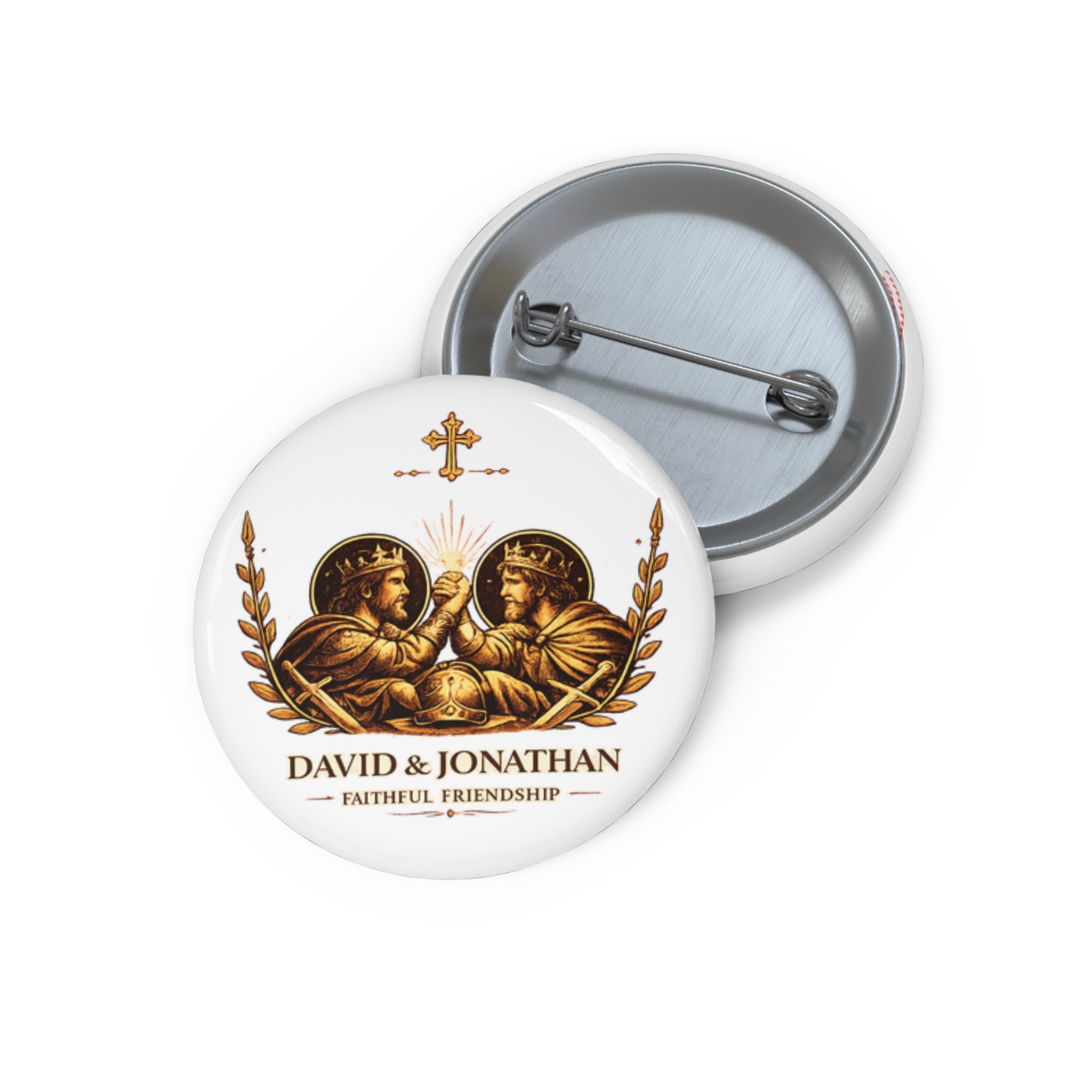 Friendship Pin Button — "st. David & Jonathan: Faithful Friendship" Religious Keepsake Button