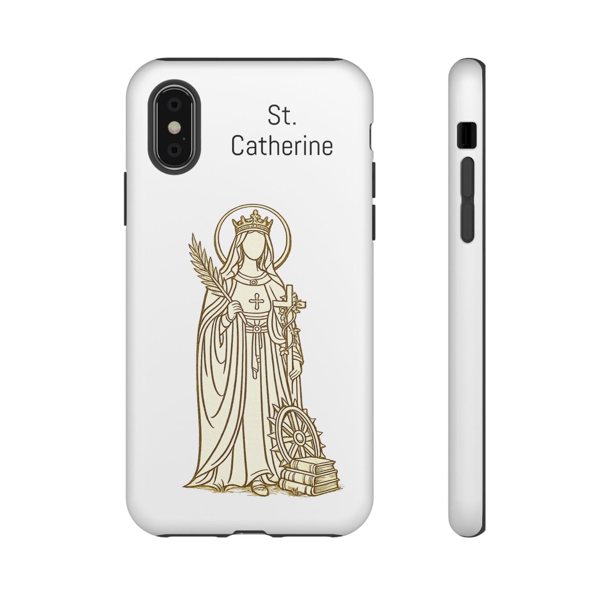 St. Catherine Phone Case — Gold Line Art Religious iPhone Cover