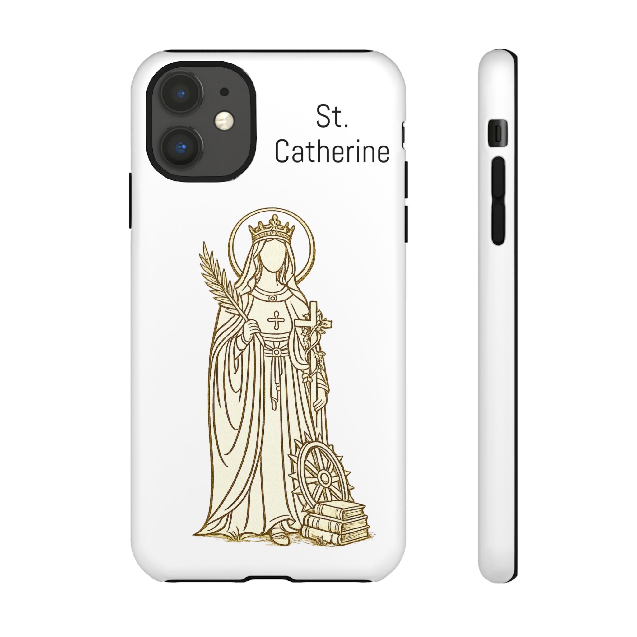 St. Catherine Phone Case — Gold Line Art Religious iPhone Cover
