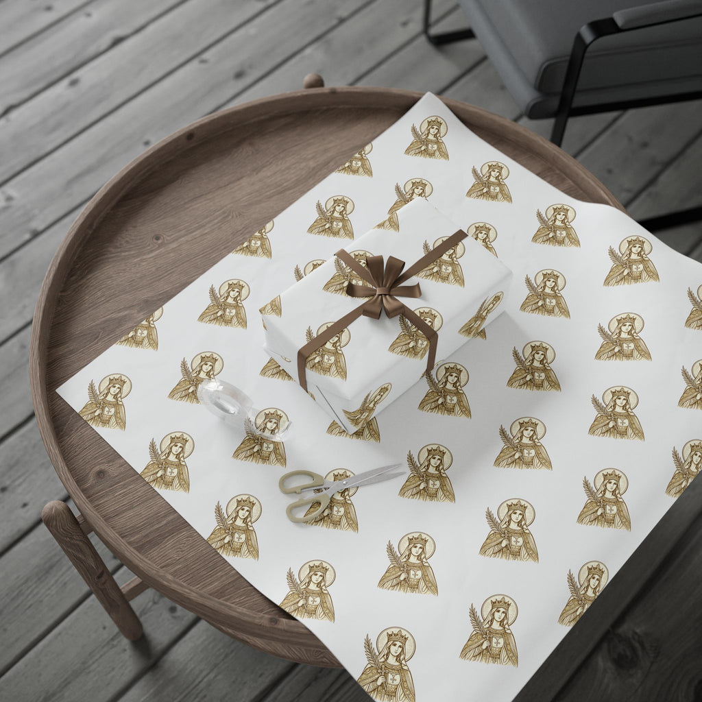 st. catherine Pattern Gift Wrap — Gold Wrapping Paper Roll for Christmas
