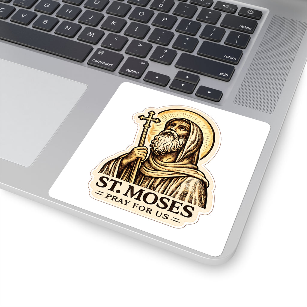 St. Moses Sticker — Religious Vinyl Decal, 'Pray For Us'