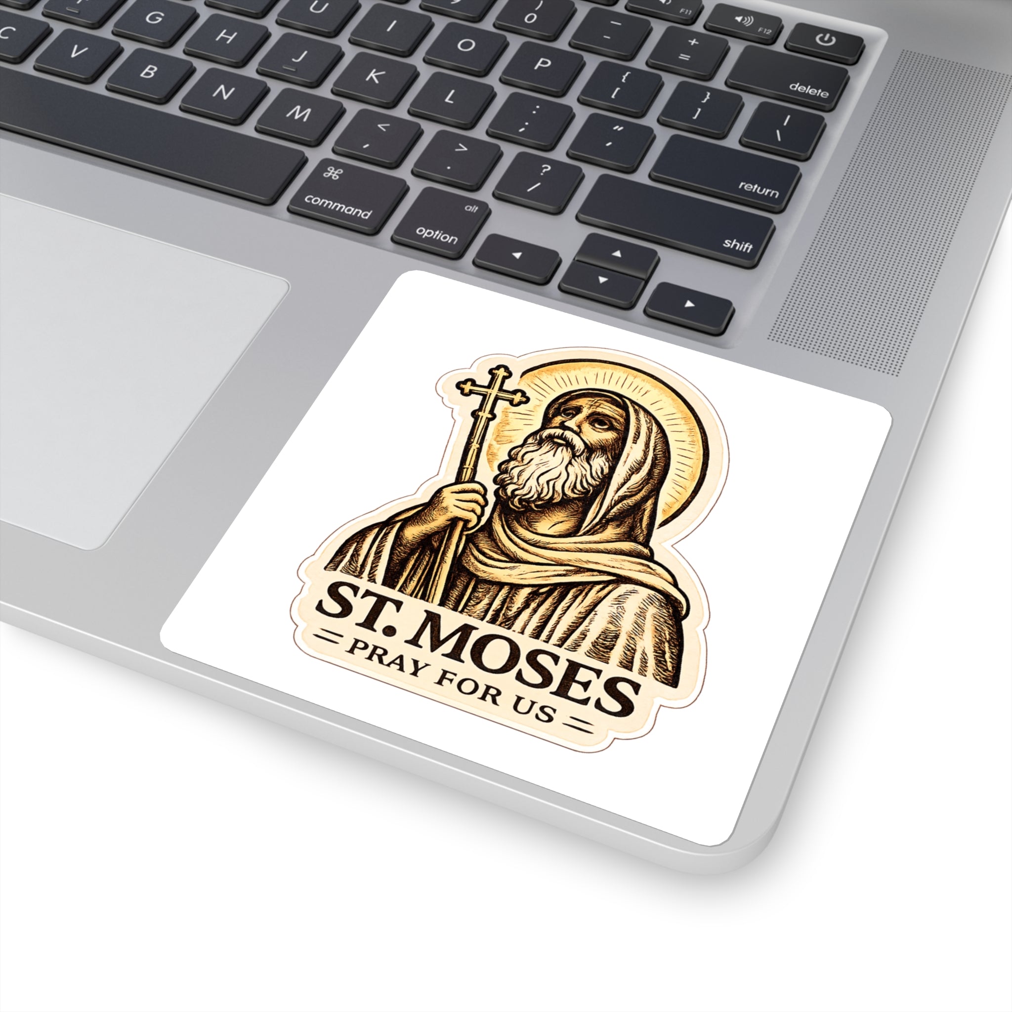 St. Moses Sticker — Religious Vinyl Decal, 'Pray For Us'