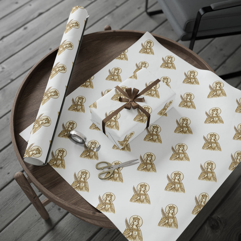 st. catherine Pattern Gift Wrap — Gold Wrapping Paper Roll for Christmas