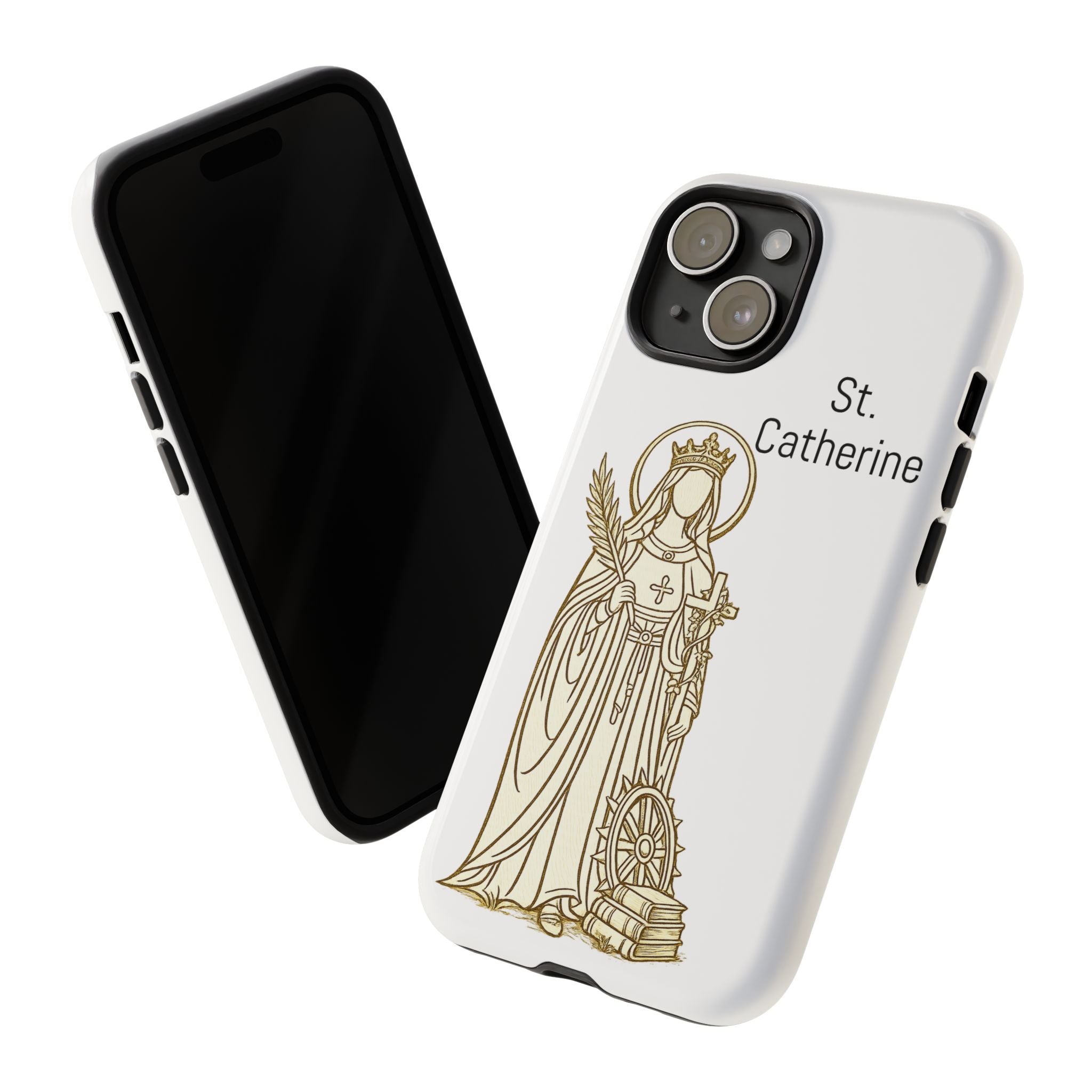 St. Catherine Phone Case — Gold Line Art Religious iPhone Cover