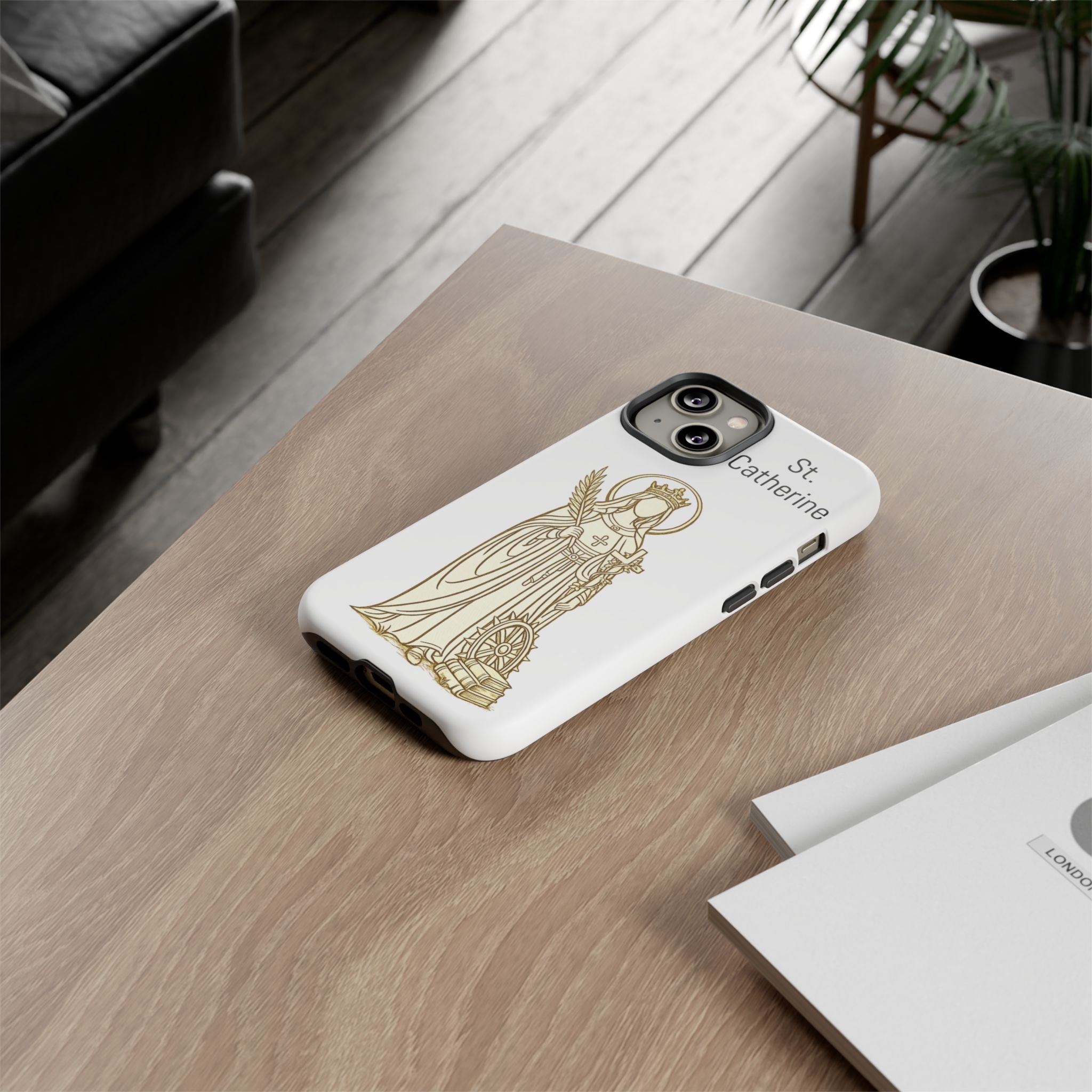 St. Catherine Phone Case — Gold Line Art Religious iPhone Cover