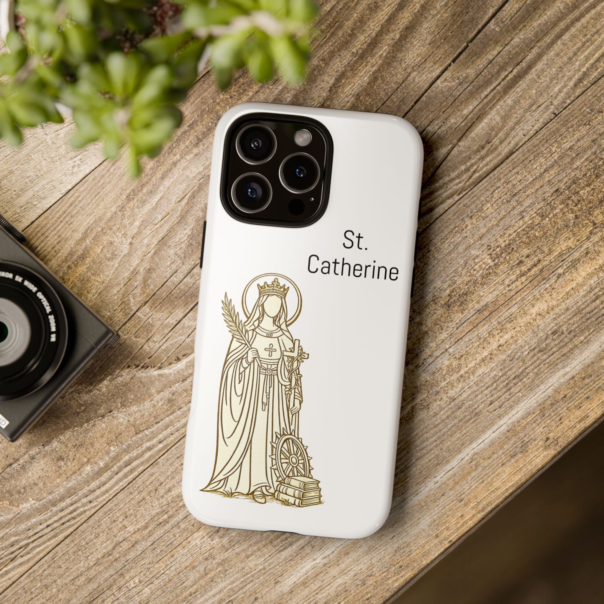 St. Catherine Phone Case — Gold Line Art Religious iPhone Cover