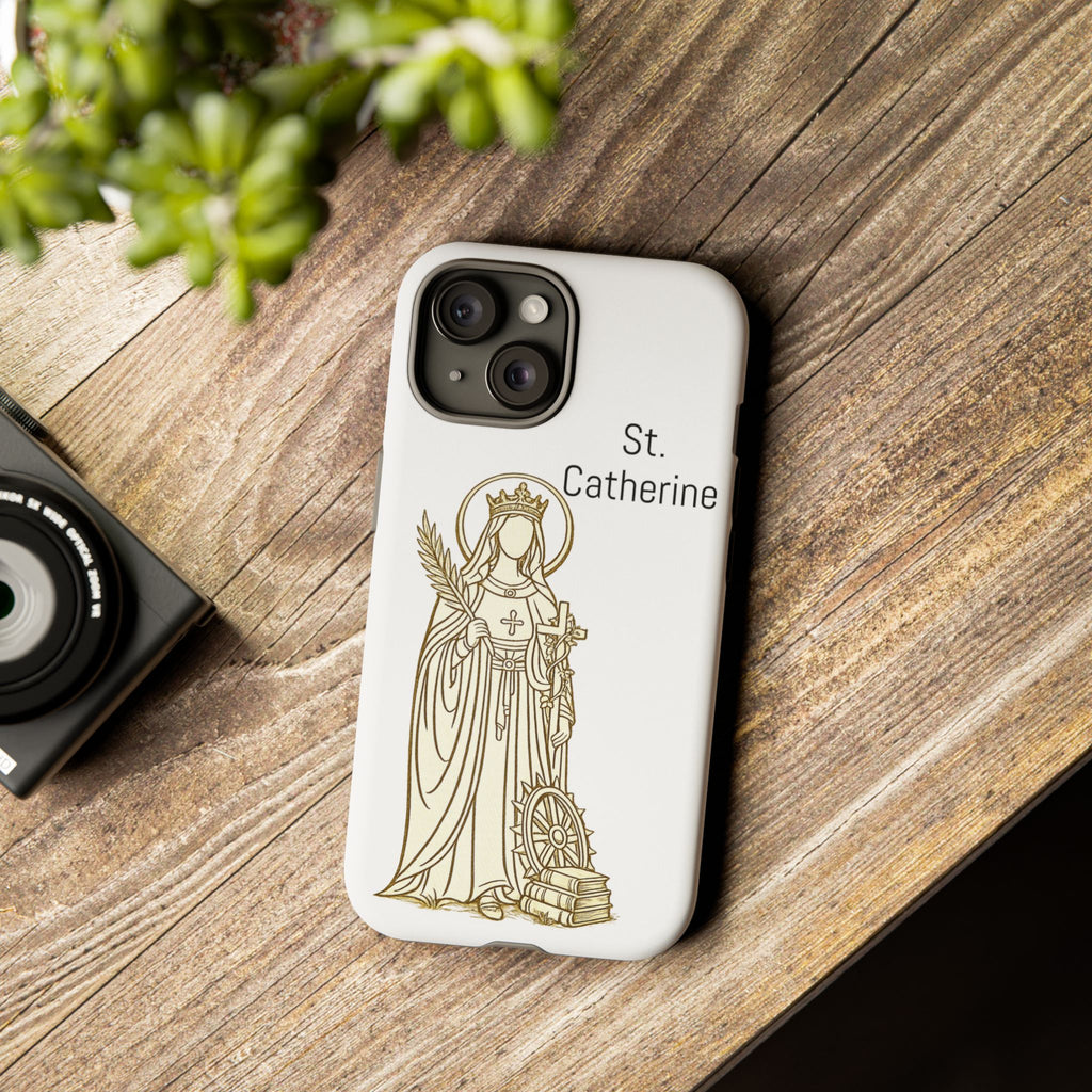 St. Catherine Phone Case — Gold Line Art Religious iPhone Cover