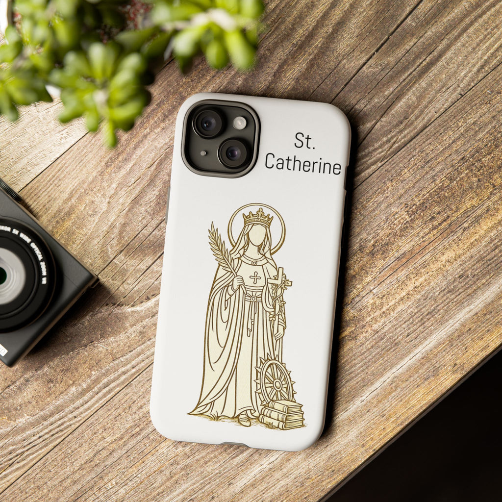 St. Catherine Phone Case — Gold Line Art Religious iPhone Cover