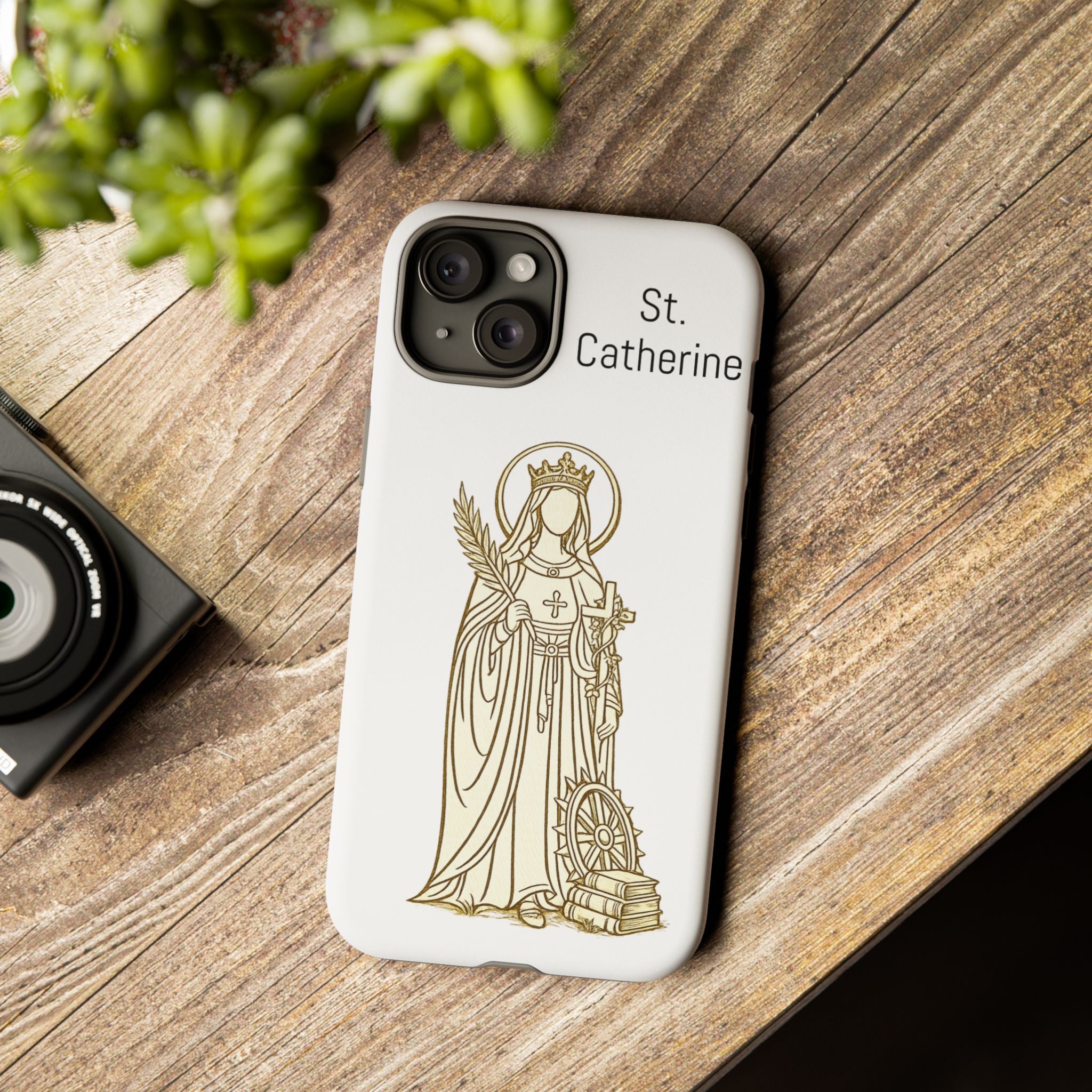 St. Catherine Phone Case — Gold Line Art Religious iPhone Cover