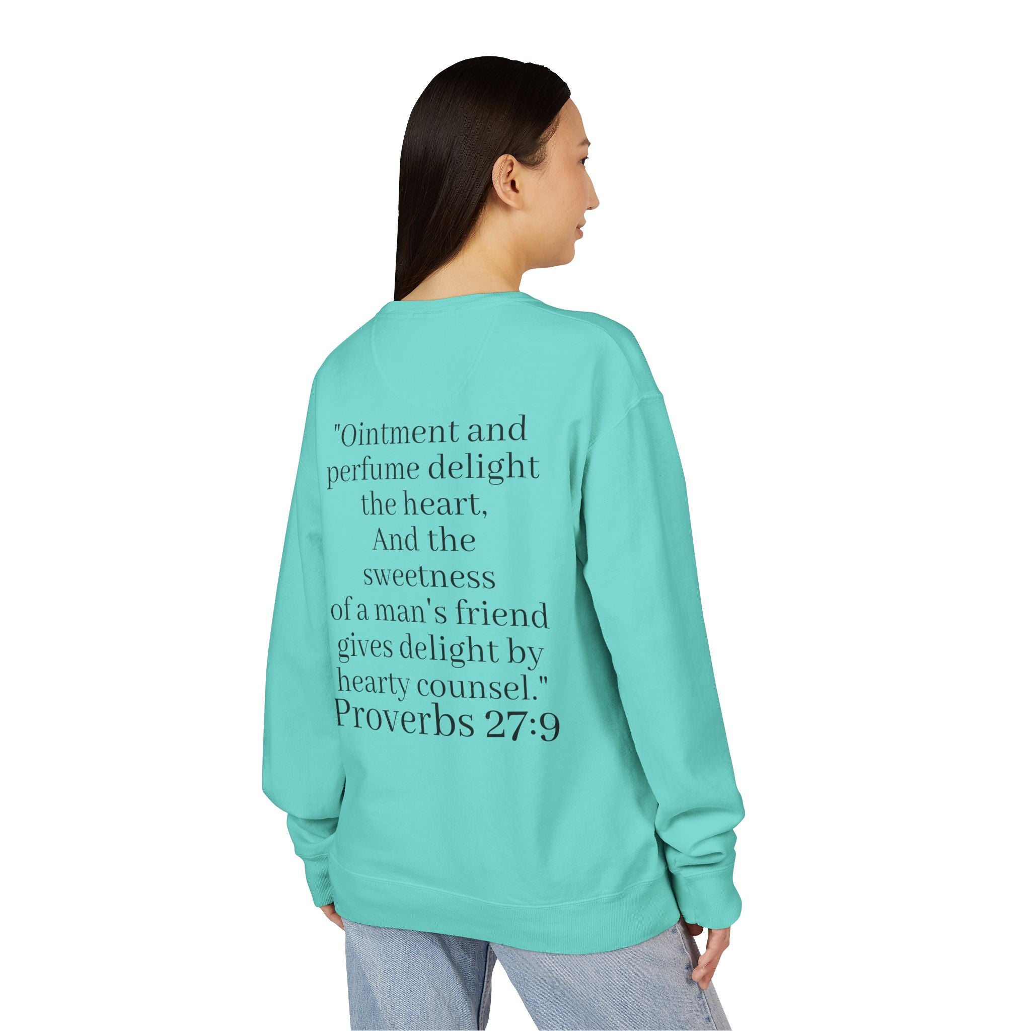 Besties Crewneck Sweatshirt — "Besties" Front & Proverbs 27:9 Back