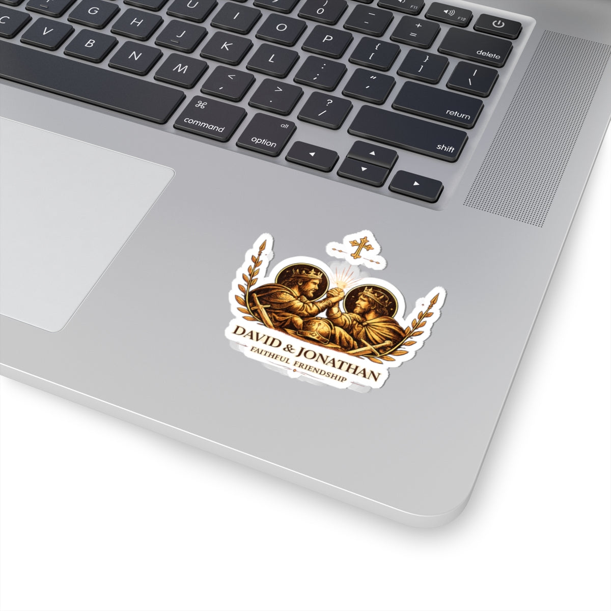 King David and King Jonathan Besties Illustration Kiss-Cut Sticker — Vintage Religious Laptop Decal