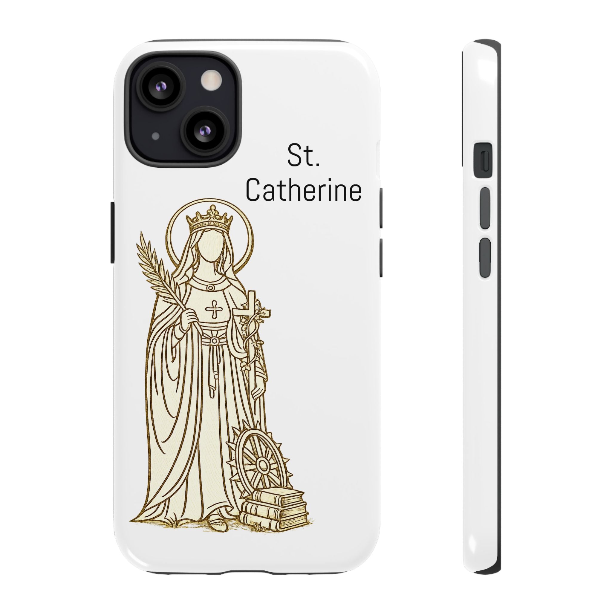 St. Catherine Phone Case — Gold Line Art Religious iPhone Cover