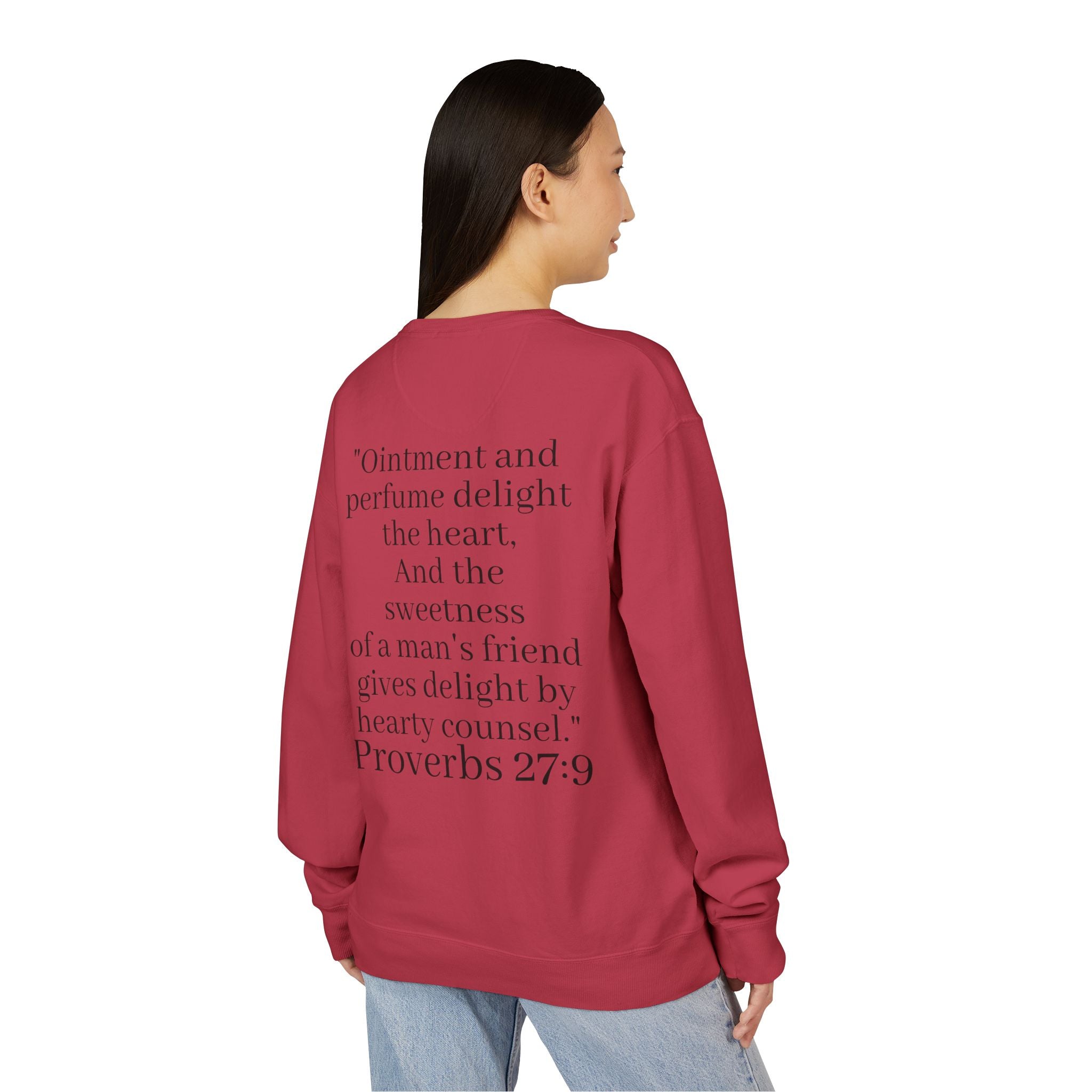 Besties Crewneck Sweatshirt — "Besties" Front & Proverbs 27:9 Back