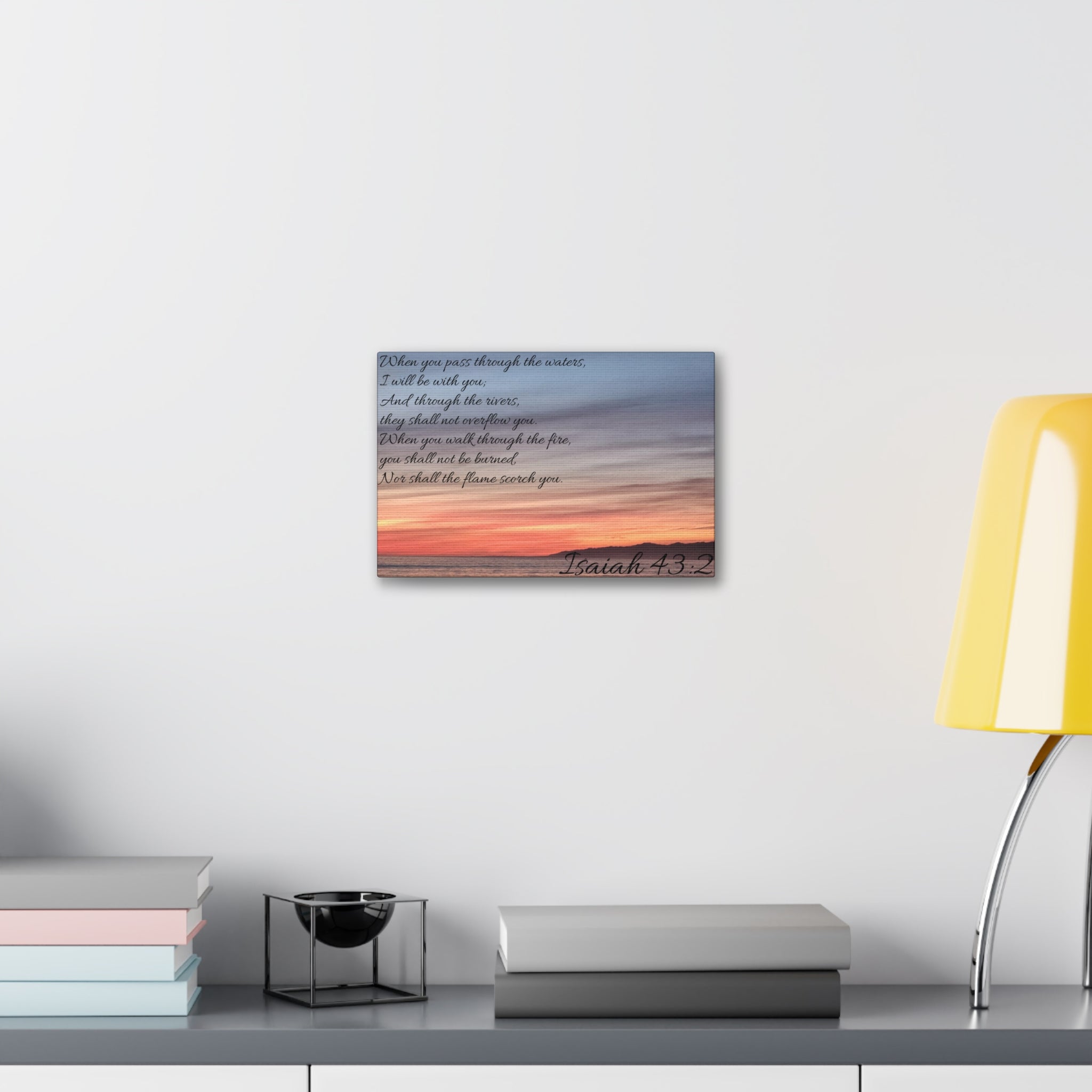 Isaiah 43:2 Sunset Canvas Wall Art — Inspirational Scripture Stretched Canvas