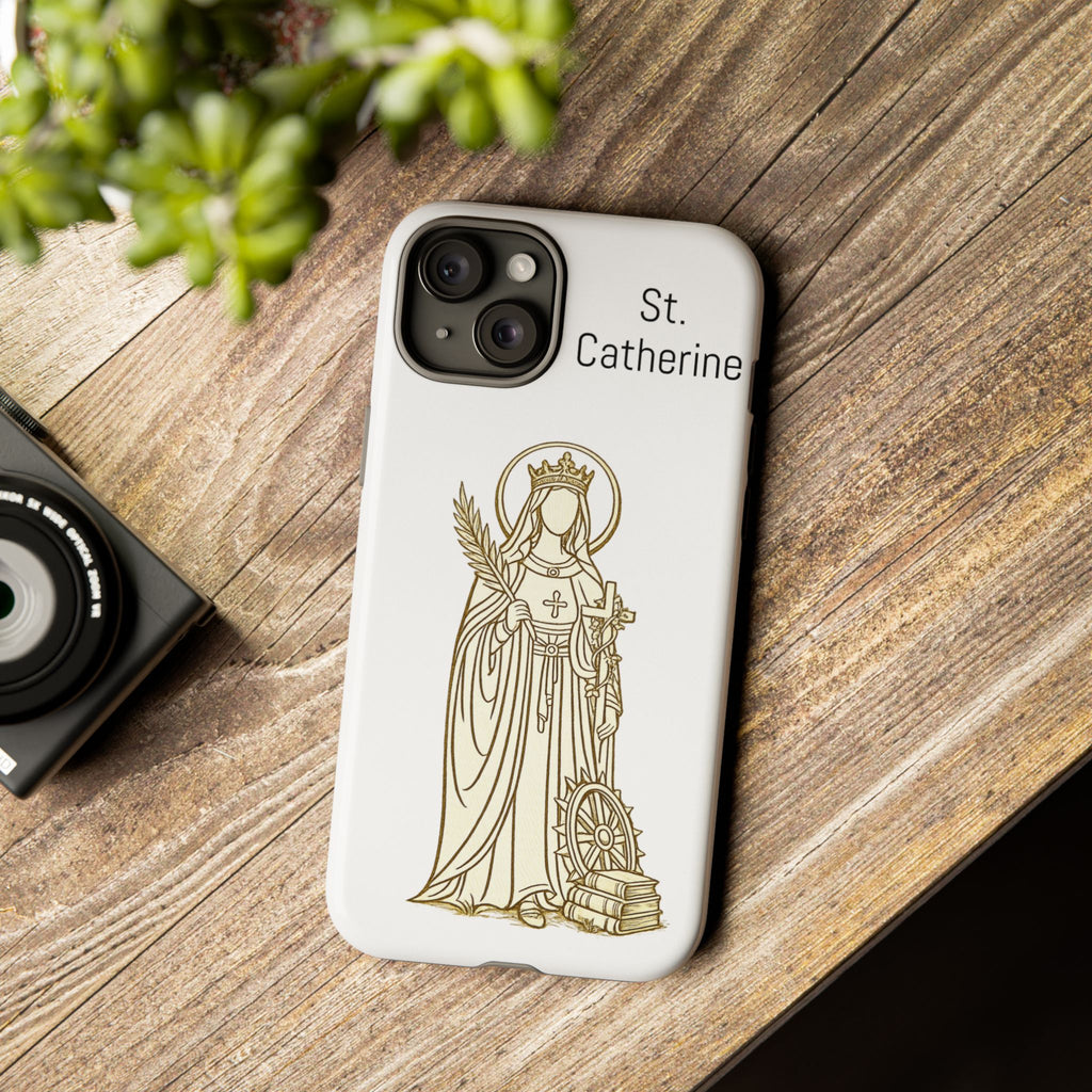 St. Catherine Phone Case — Gold Line Art Religious iPhone Cover