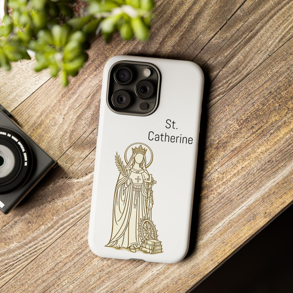 St. Catherine Phone Case — Gold Line Art Religious iPhone Cover