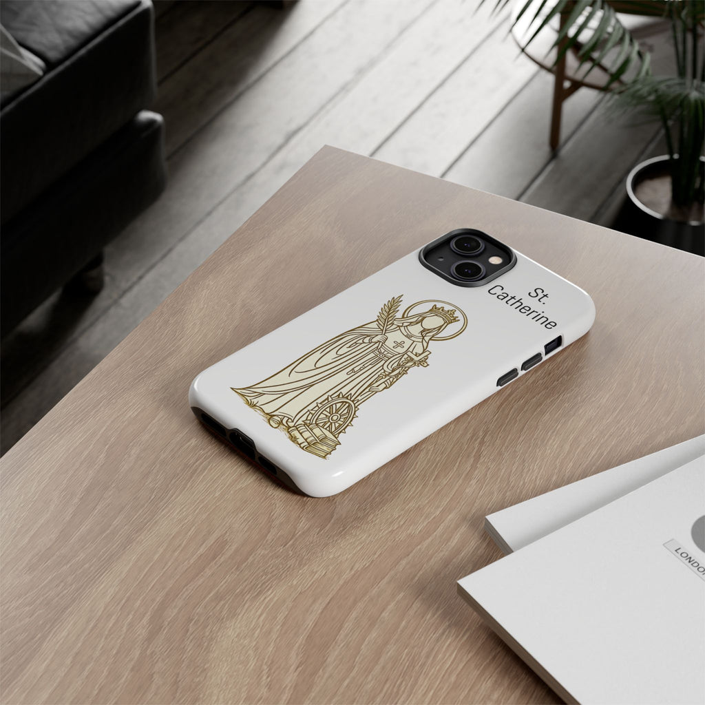St. Catherine Phone Case — Gold Line Art Religious iPhone Cover