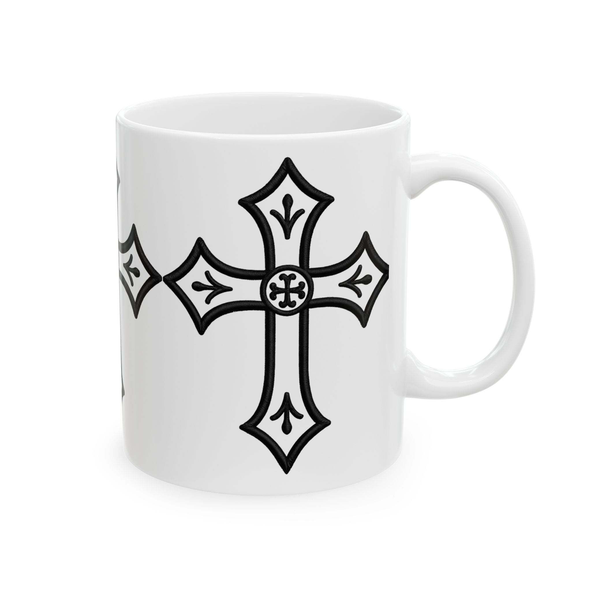 Cross Icon Ceramic Mug —  Christian Coffee Cup (11oz & 15oz)