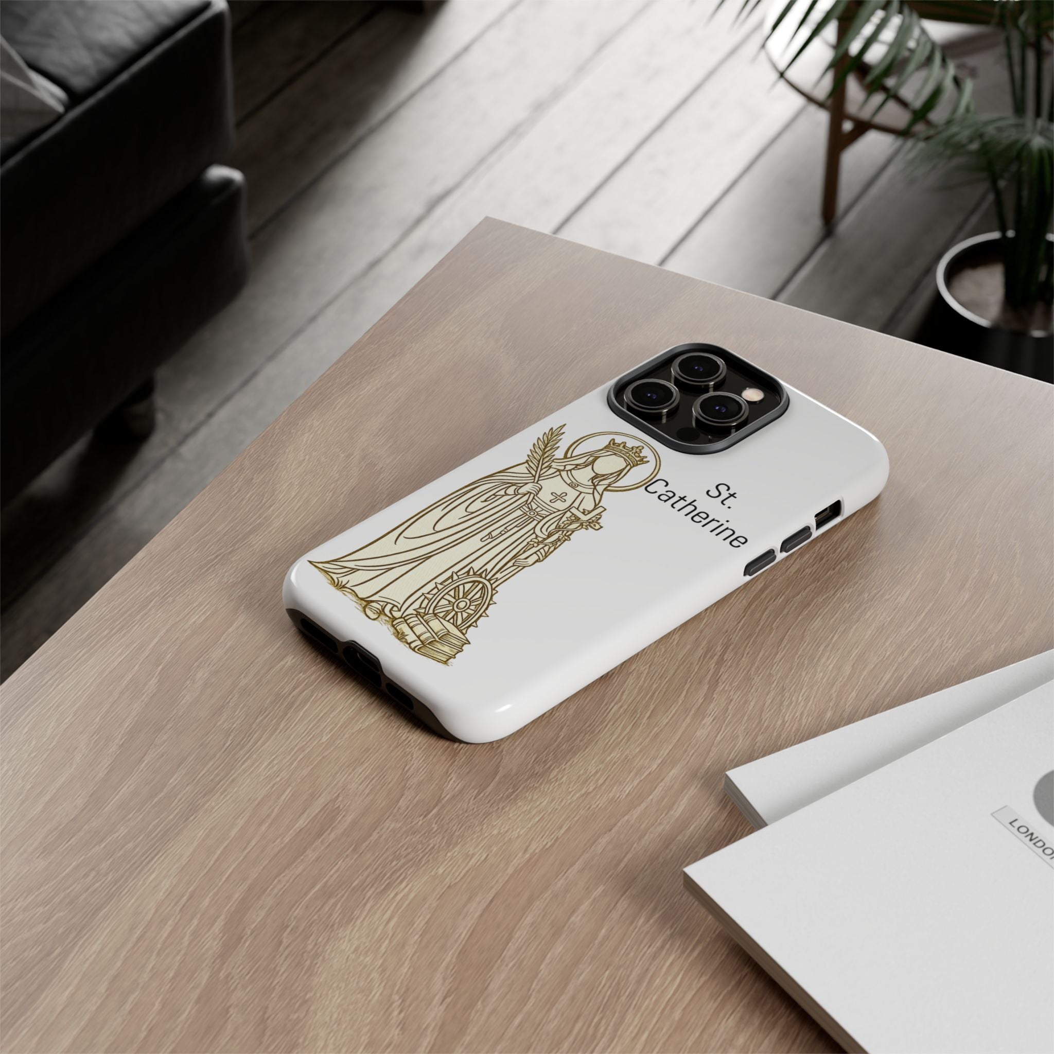 St. Catherine Phone Case — Gold Line Art Religious iPhone Cover