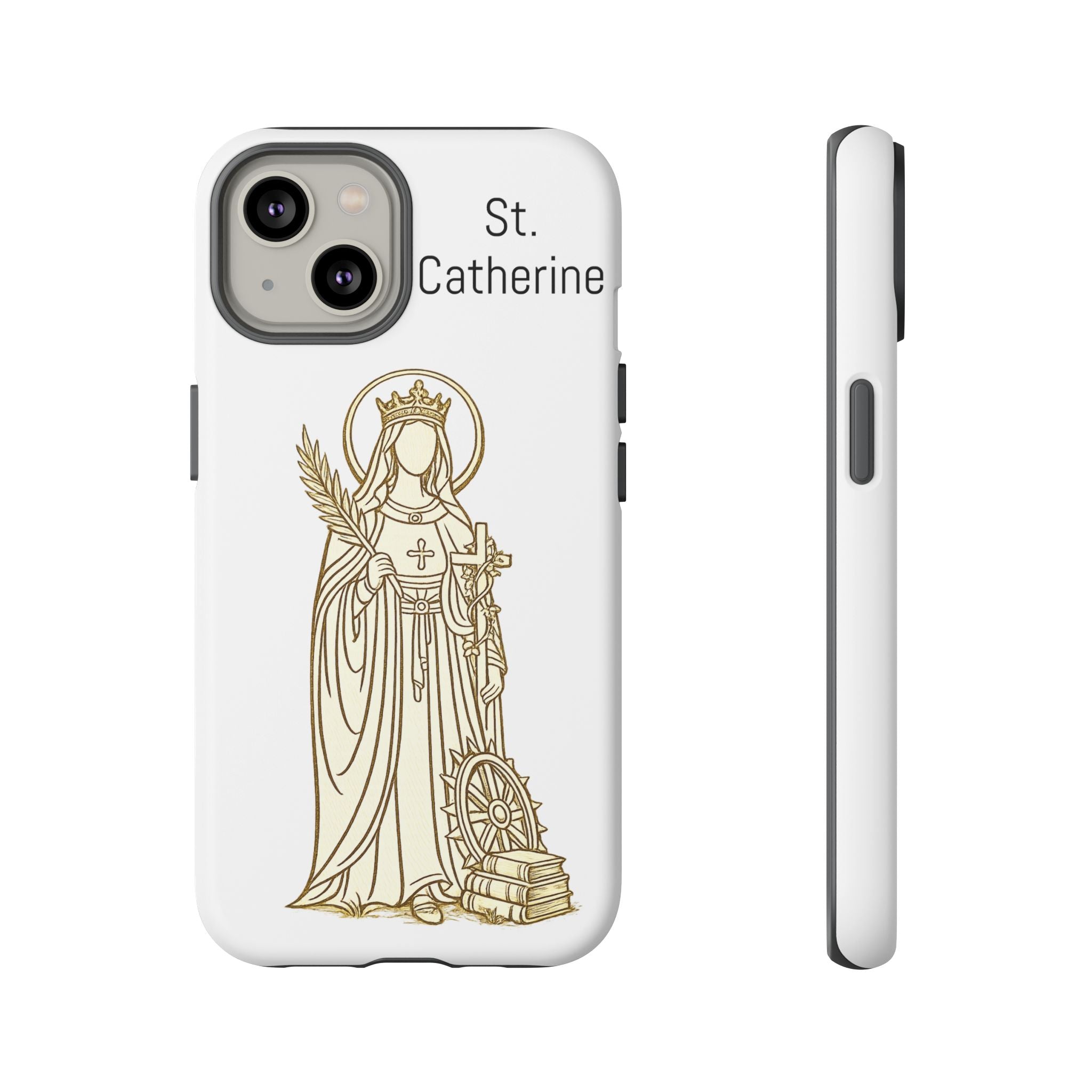 St. Catherine Phone Case — Gold Line Art Religious iPhone Cover